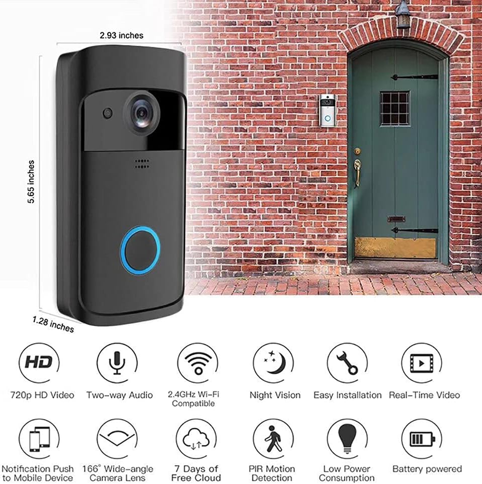 WiFi Video Doorbell Camera HD Wireless Security Camera with Wireless Chime, Rechargeable Batteries, 2-Way Audio, Night Vision, Motion Detect, 166° Wide View V192922