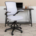 White Mesh Ergonomic Drafting Chair with Foot Ring and Flip-Up Arms A915595