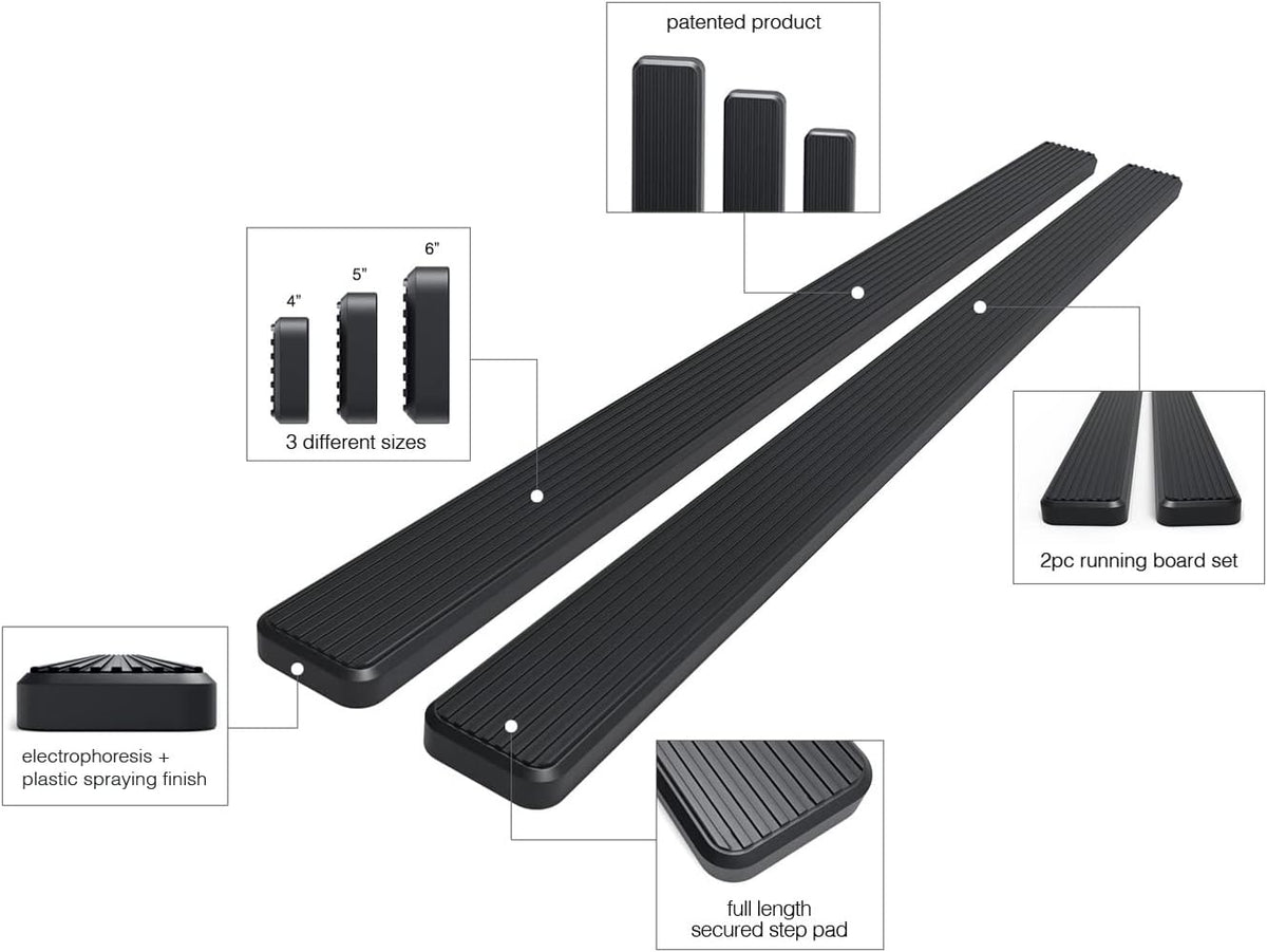 Black Powder Coated 5in Running Boards D339