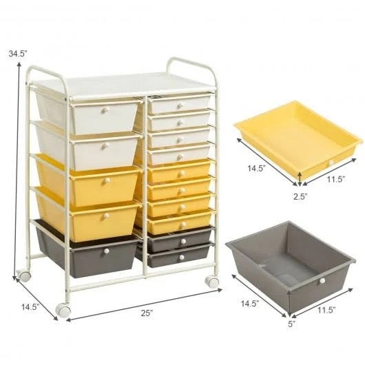Yellow 15-Drawer Rolling Organizer Cart Y62158
