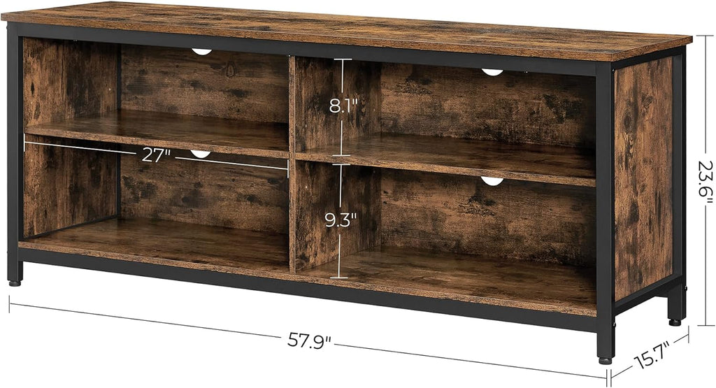 Rustic Brown and Black TV Stand with 4 Cubby and Adjustable Shelves R467