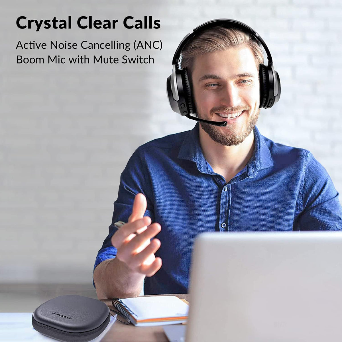 Wireless Noise Cancelling Headphones with Charging Dock Base, Bluetooth 5.0 Headset with Boom Mic M3272