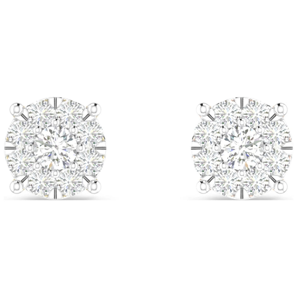 10K White Gold Diamond Cluster Stud Earrings E428