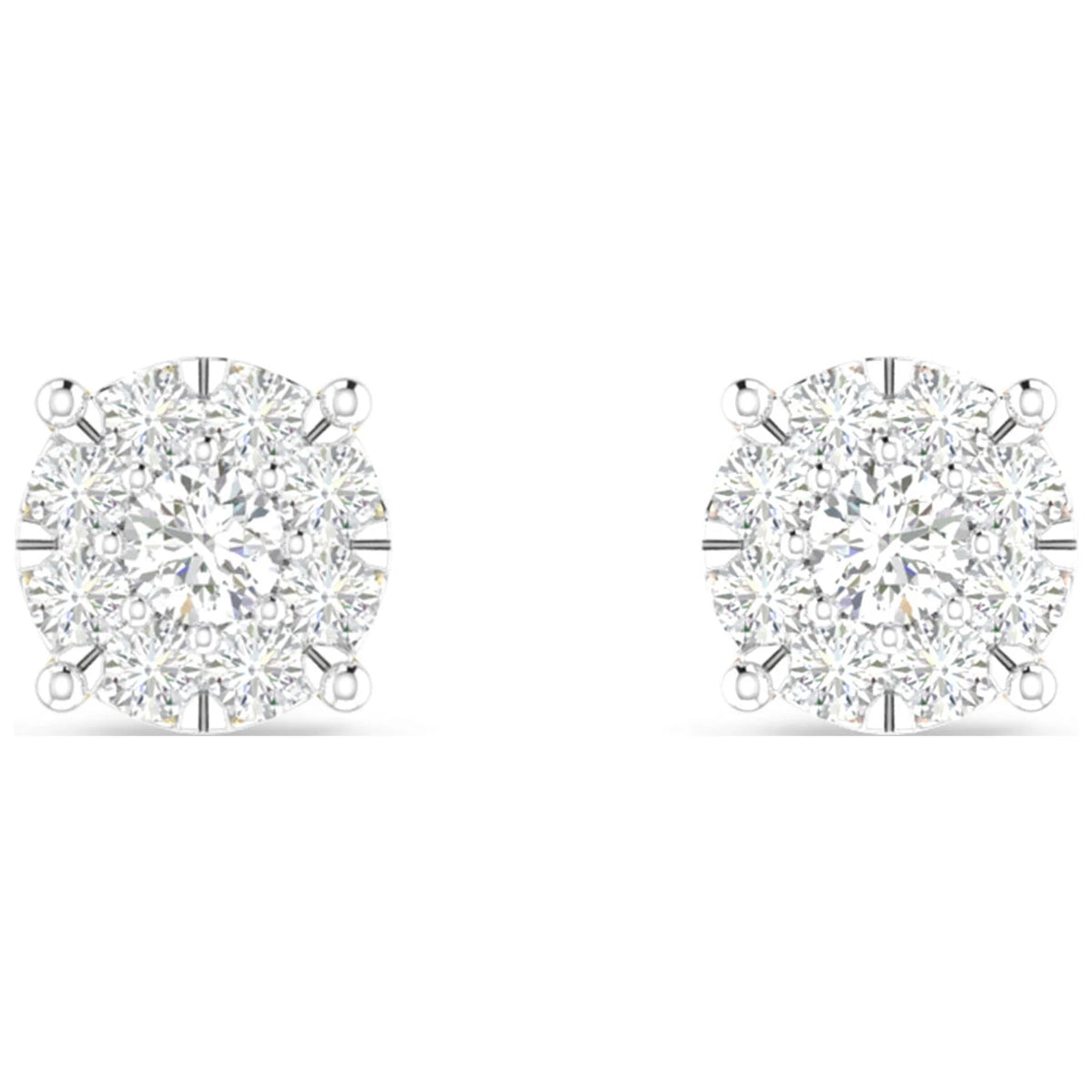 10K White Gold Diamond Cluster Stud Earrings E428