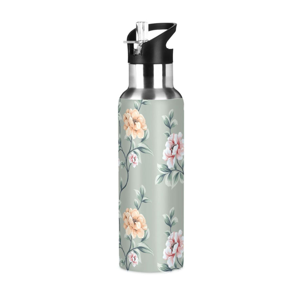 Pink Flowers Stainless Steel Insulated Water Bottle with Straw Lid L917