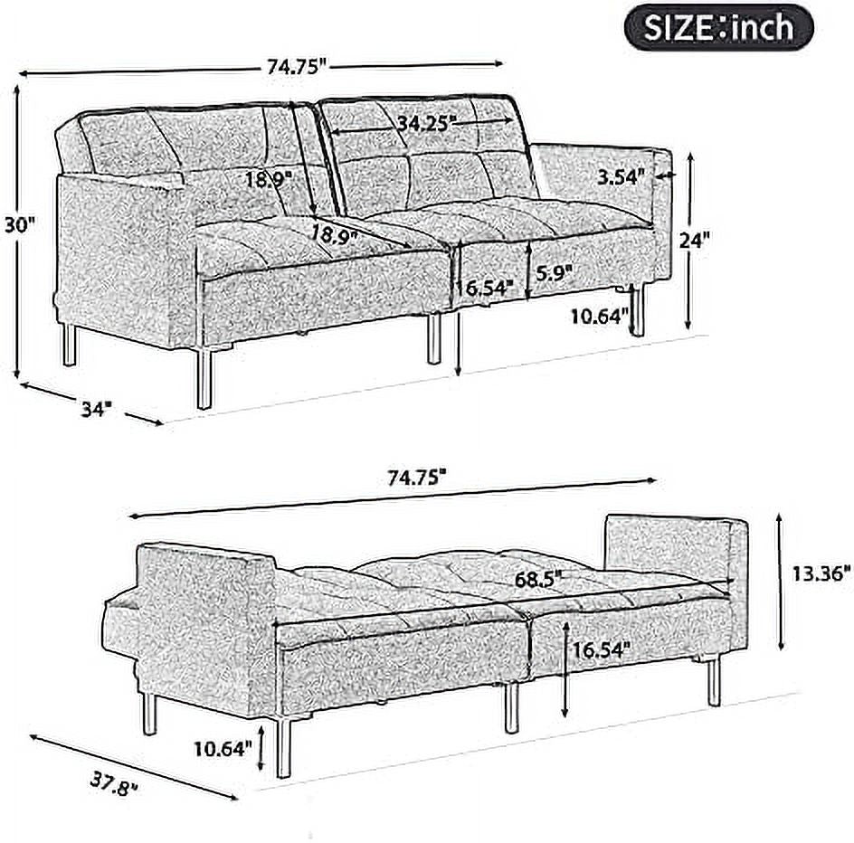 Modern Linen Convertible Futon Sofa Bed 2-in-1 Sleeper Sofa with 2 Pillows Q363