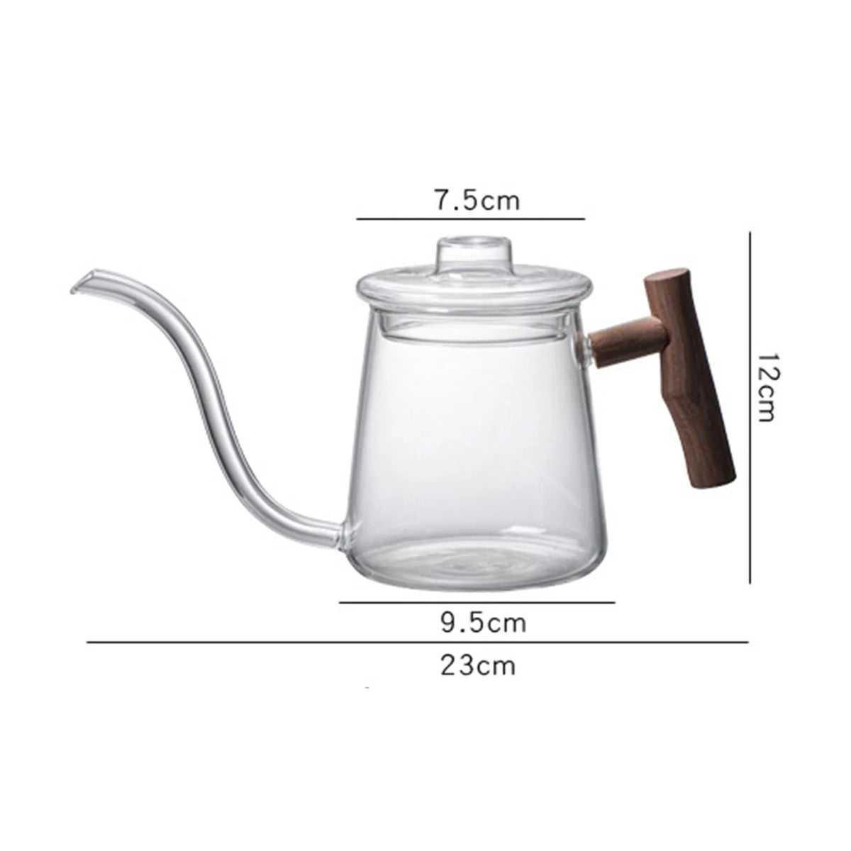 High Borosilicate Glass Gooseneck Kettle Wooden Handle 480ML K593103