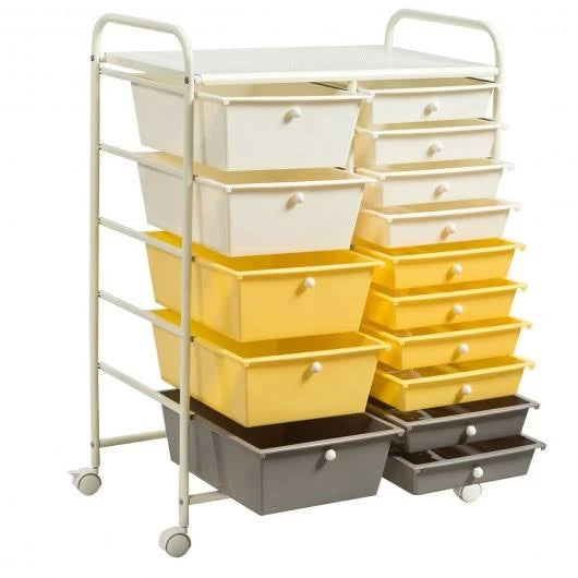 Yellow 15-Drawer Rolling Organizer Cart Y62158