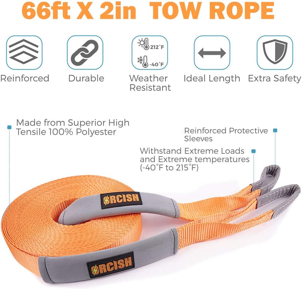 66ft X 2In Tree Saver Recovery Tow Strap Winch Strap 17600lb Capacity Pack of 2 C8917