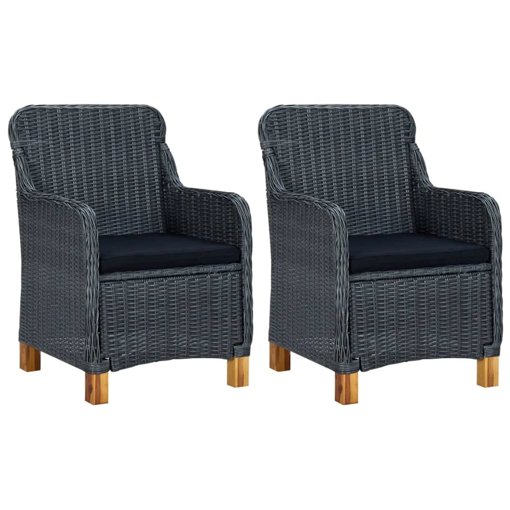 2 pcs Poly Rattan Patio Chairs with Cushions Dark Gray X3344