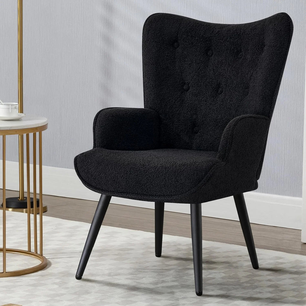 Pink Velvet Tufted Wingback Accent Chair with Solid Metal Legs O329131
