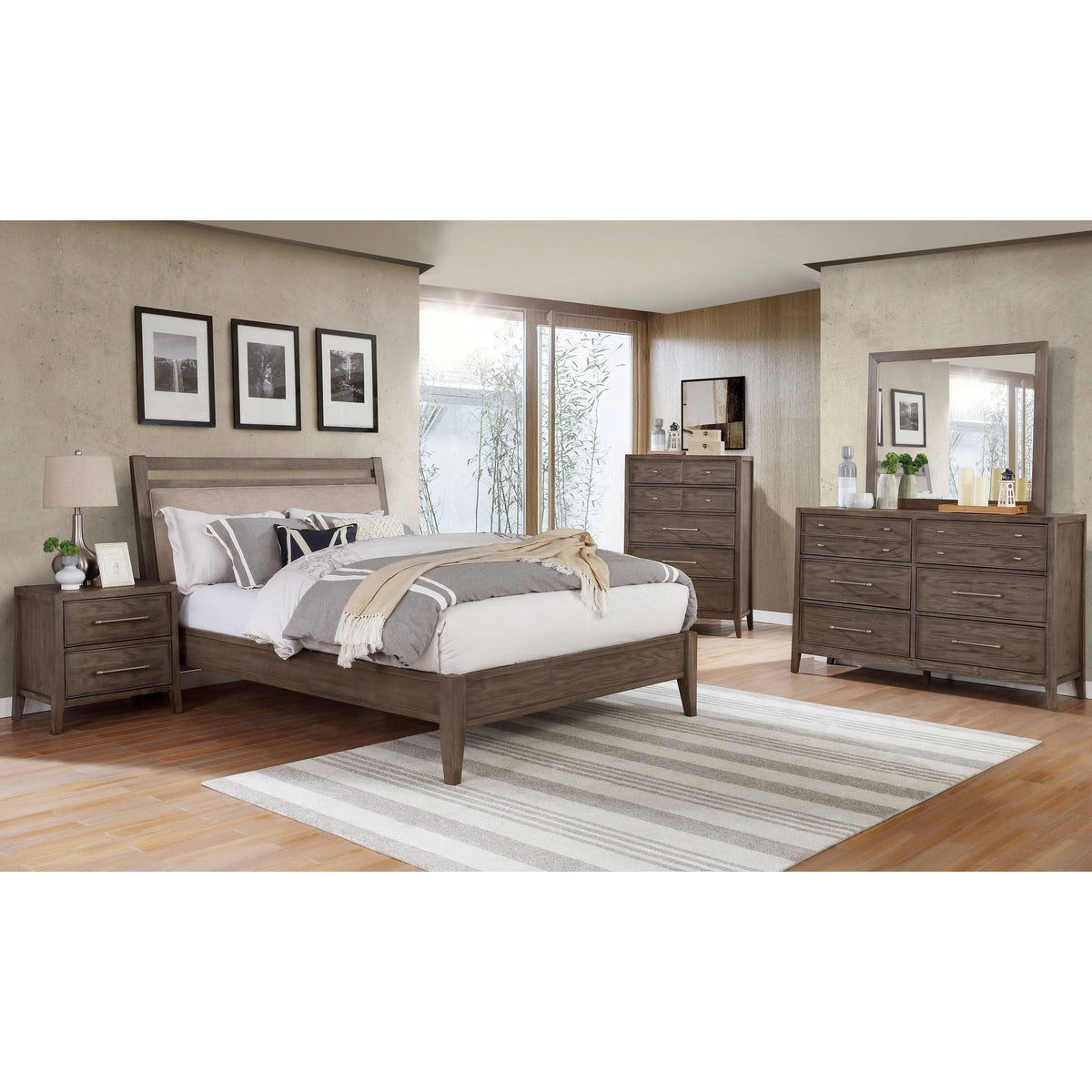 Grey Solid Wood 2-Drawer Nightstand Y738