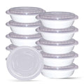 48oz 25 Pack White 9" Round Microwavable Plastic Container with Lid Q131
