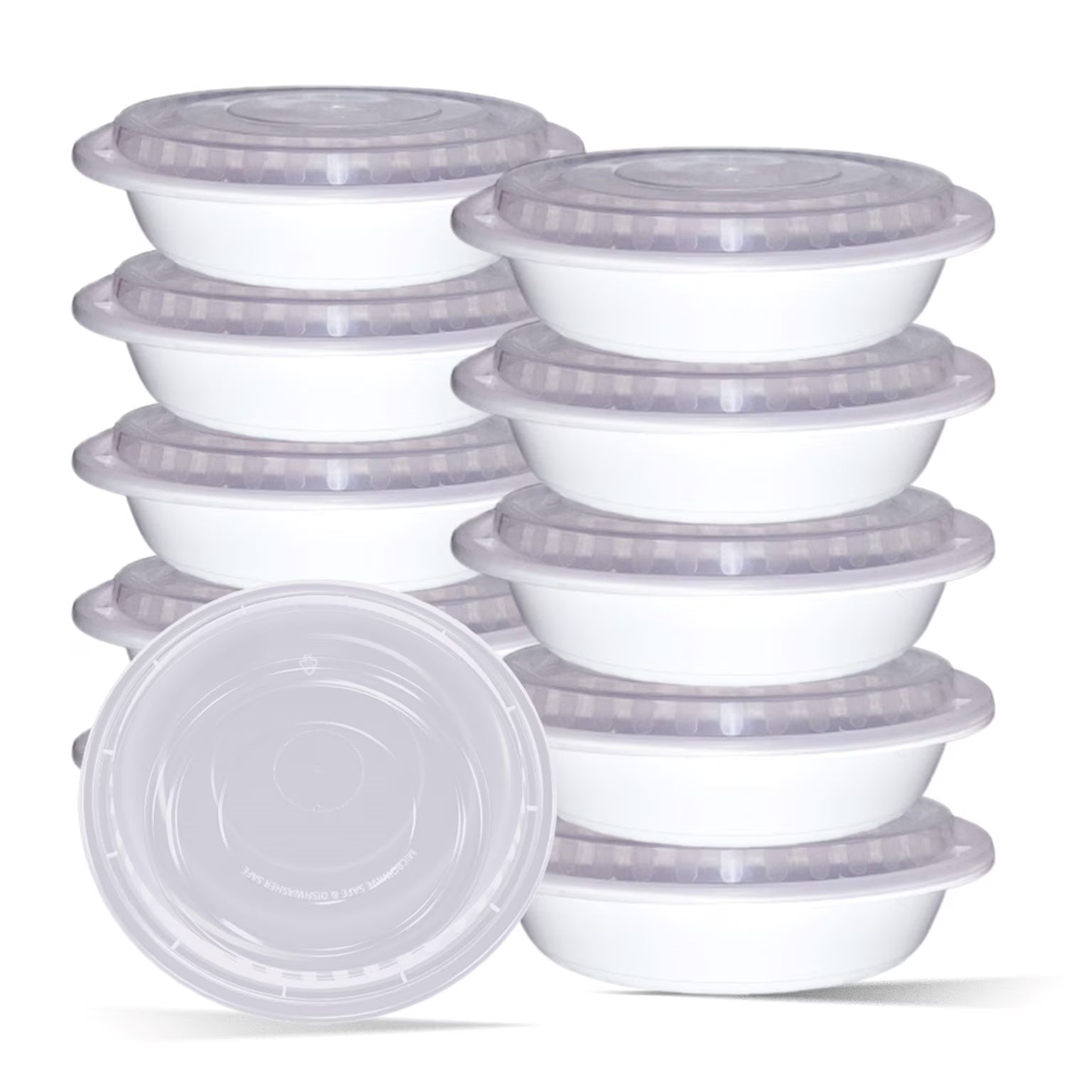 48oz 25 Pack White 9" Round Microwavable Plastic Container with Lid Q131