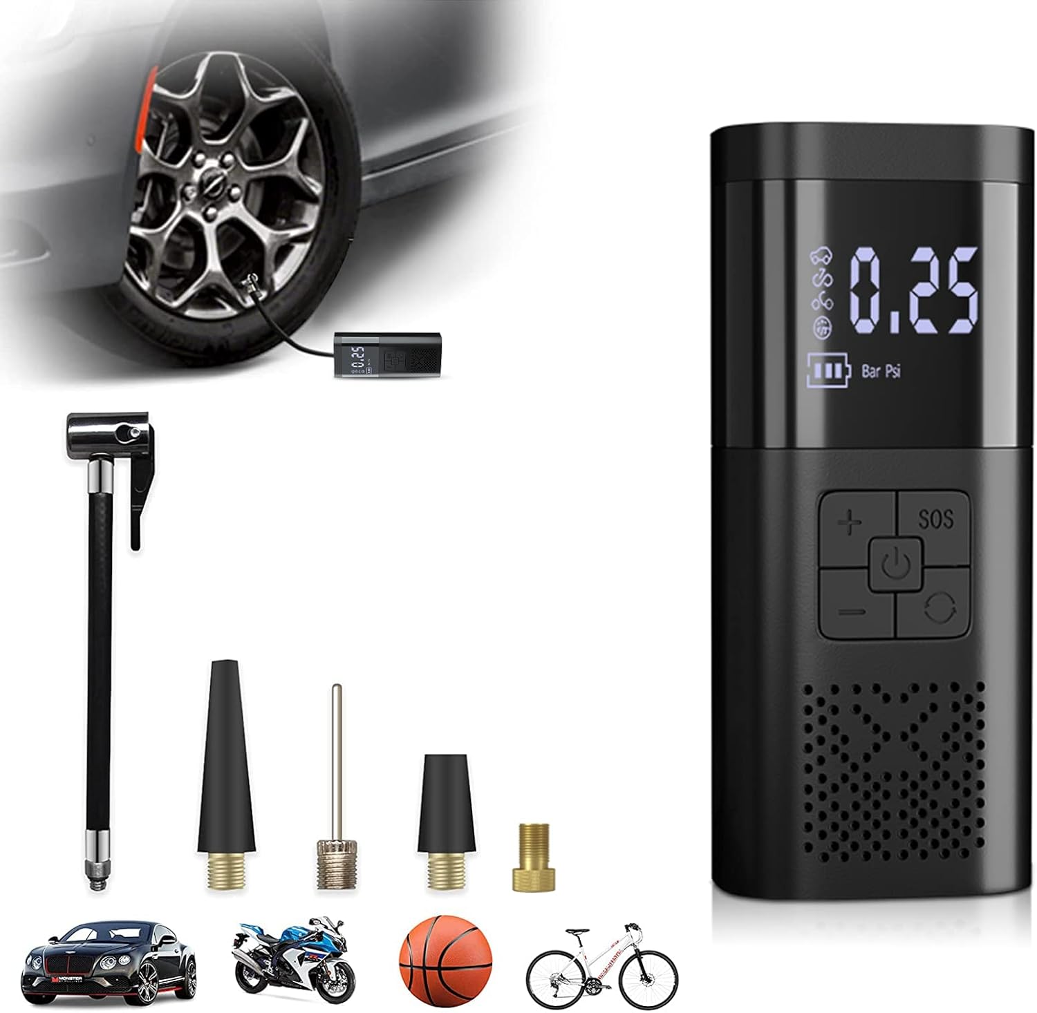 Cordless Tire Inflator Air Pump with LCD Screen, 6000mAh Battery, LED Light, Pack of 2 A247637