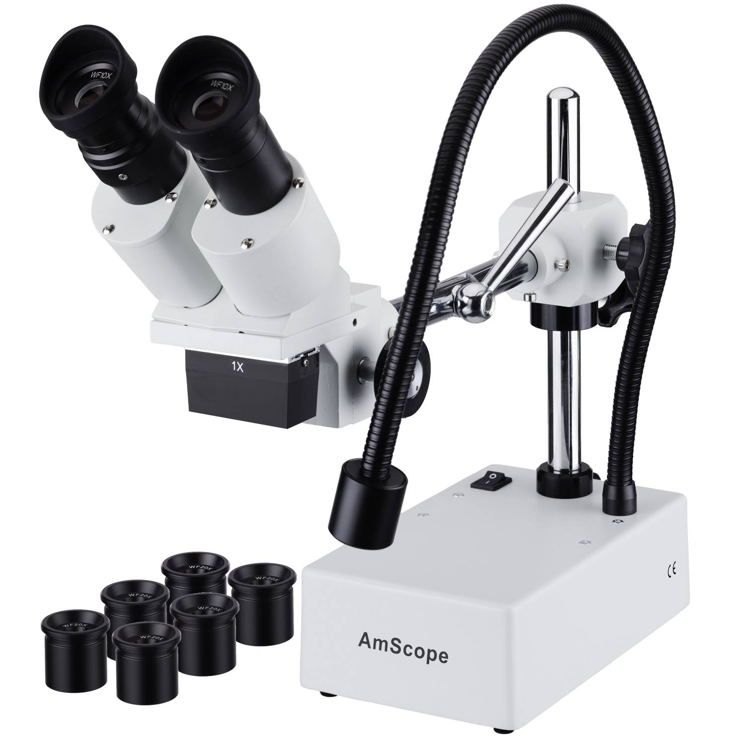 Compact Fixed-Lens Stereo Boom-Arm Microscope with Gooseneck LED Light L609060