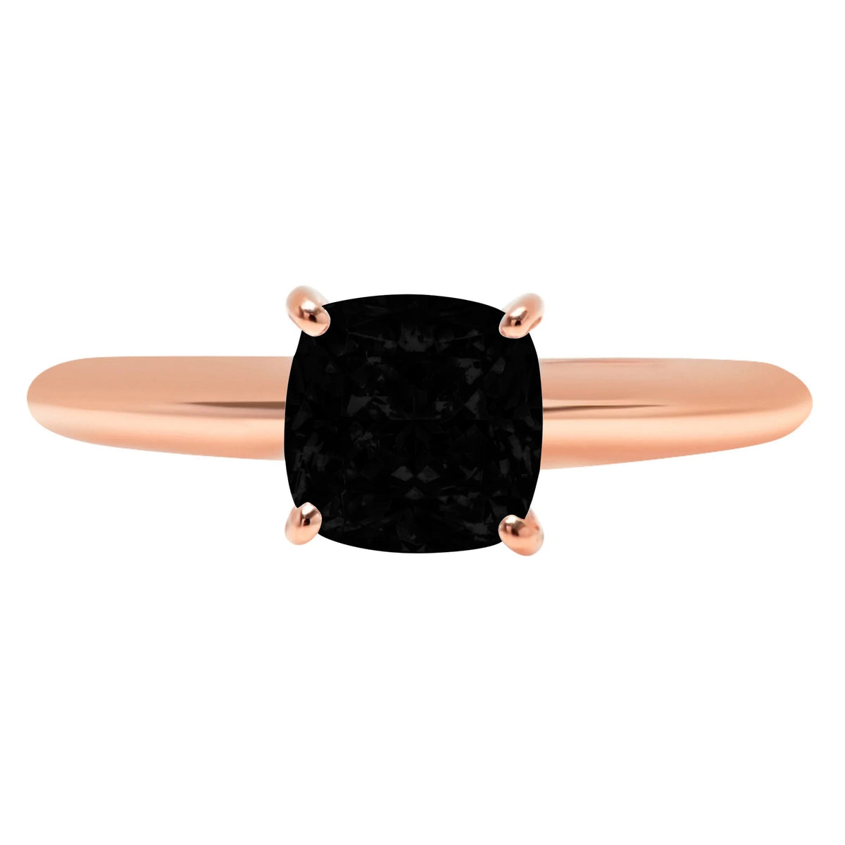 1.5ct Cushion Cut Black Natural Onyx 14k Rose Gold Ring Size 5.25 S424957
