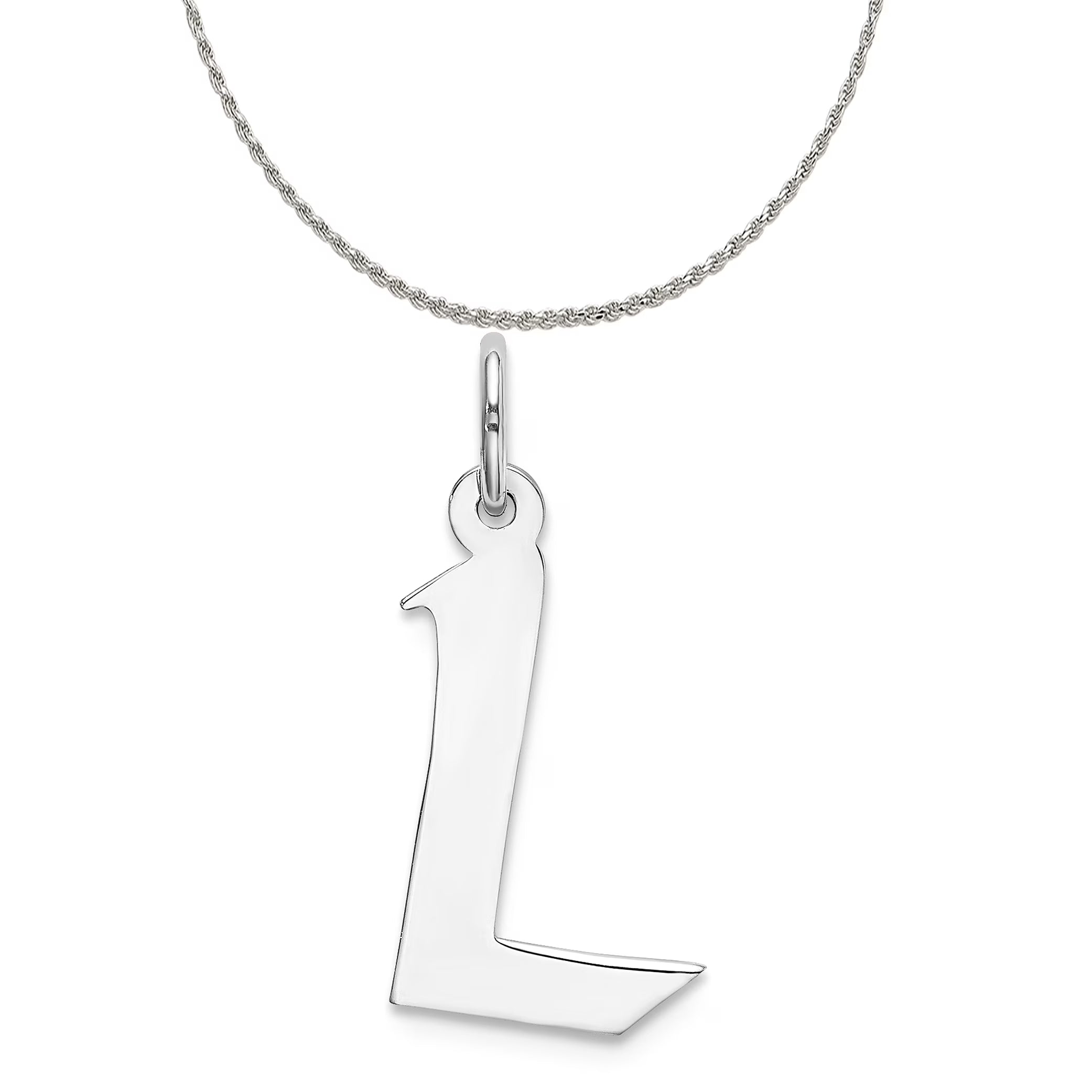 Sterling Silver Rhodium-Plated Initial Charm Pendant with Rope Chain Necklace 18'' K50120