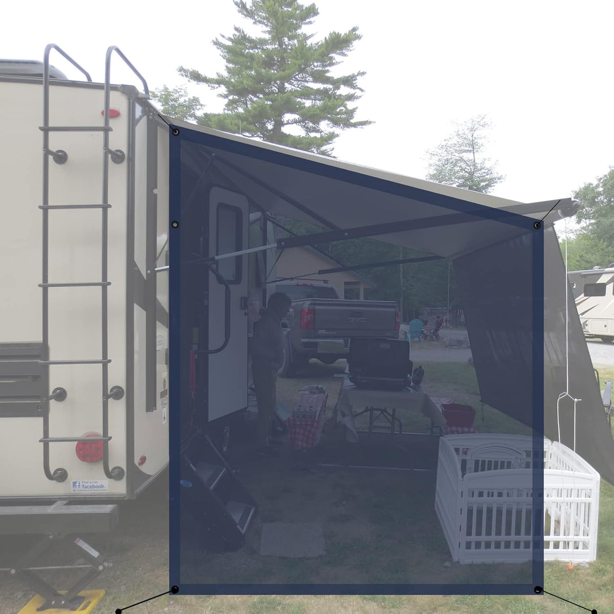 Navy Blue Mesh RV Sun Shade Screen for Awning U773