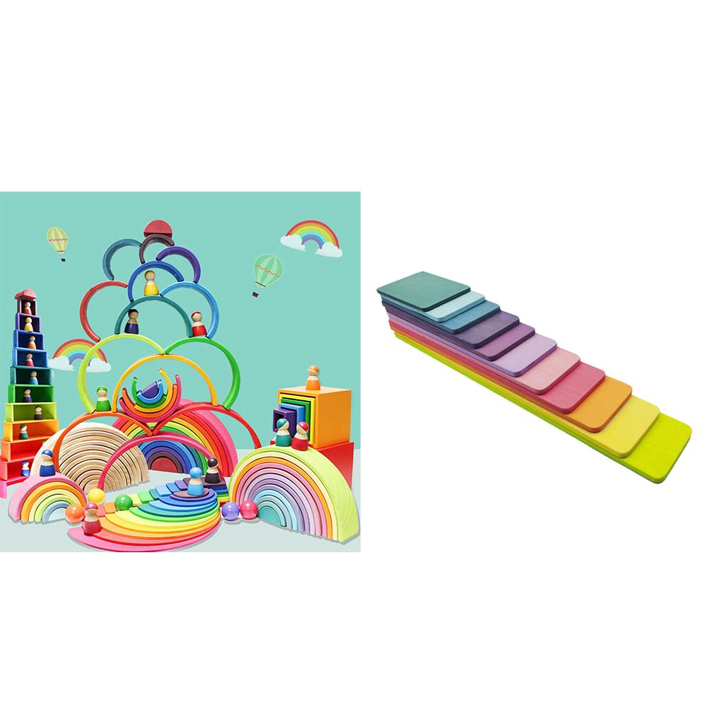 11Pc Wooden Rainbow Building Blocks Stacking Toy U2776
