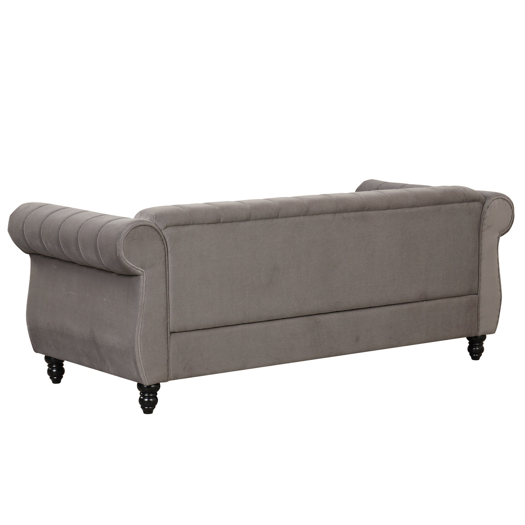Gray Buttoned Tufted Sofa with Solid Wood Legs D6134