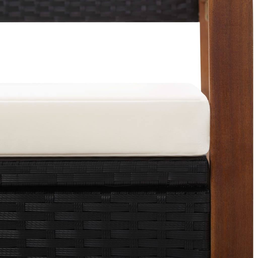 Black Poly Rattan and Solid Acacia Wood Storage Bench Z71412
