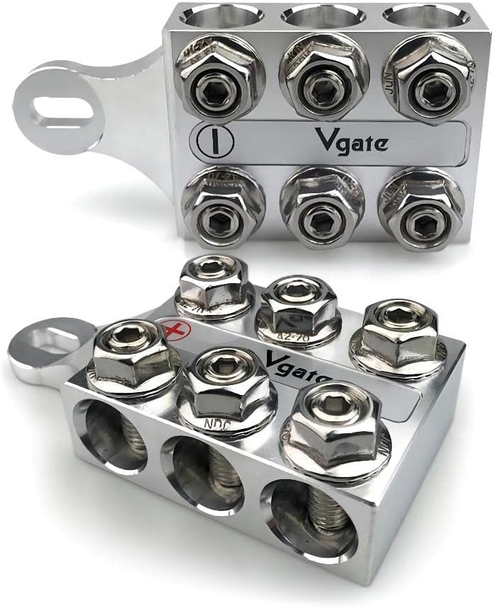 12-Way Post Terminal Distribution Block Bus Bar, 8AWG up to 4/0 AWG, Pack of 2 C67150
