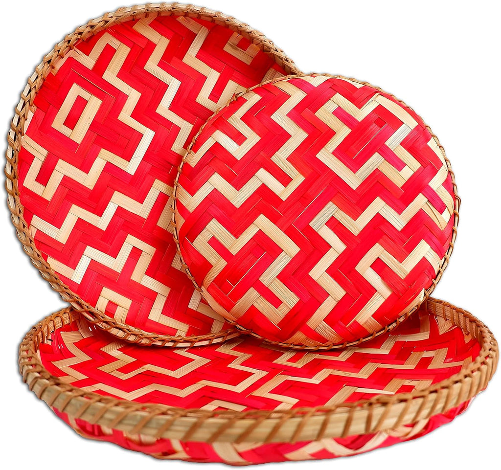 Red & Natural Woven Bamboo Wall Baskets Set of 2 W393630
