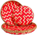 Red & Natural Woven Bamboo Wall Baskets Set of 2 W393630