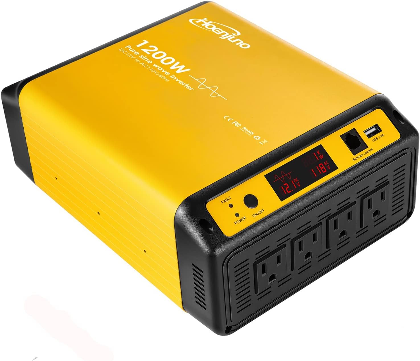 1200W Pure Sine Wave Power Inverter DC 12V to AC 110-120V with Remote Control Cable K2631