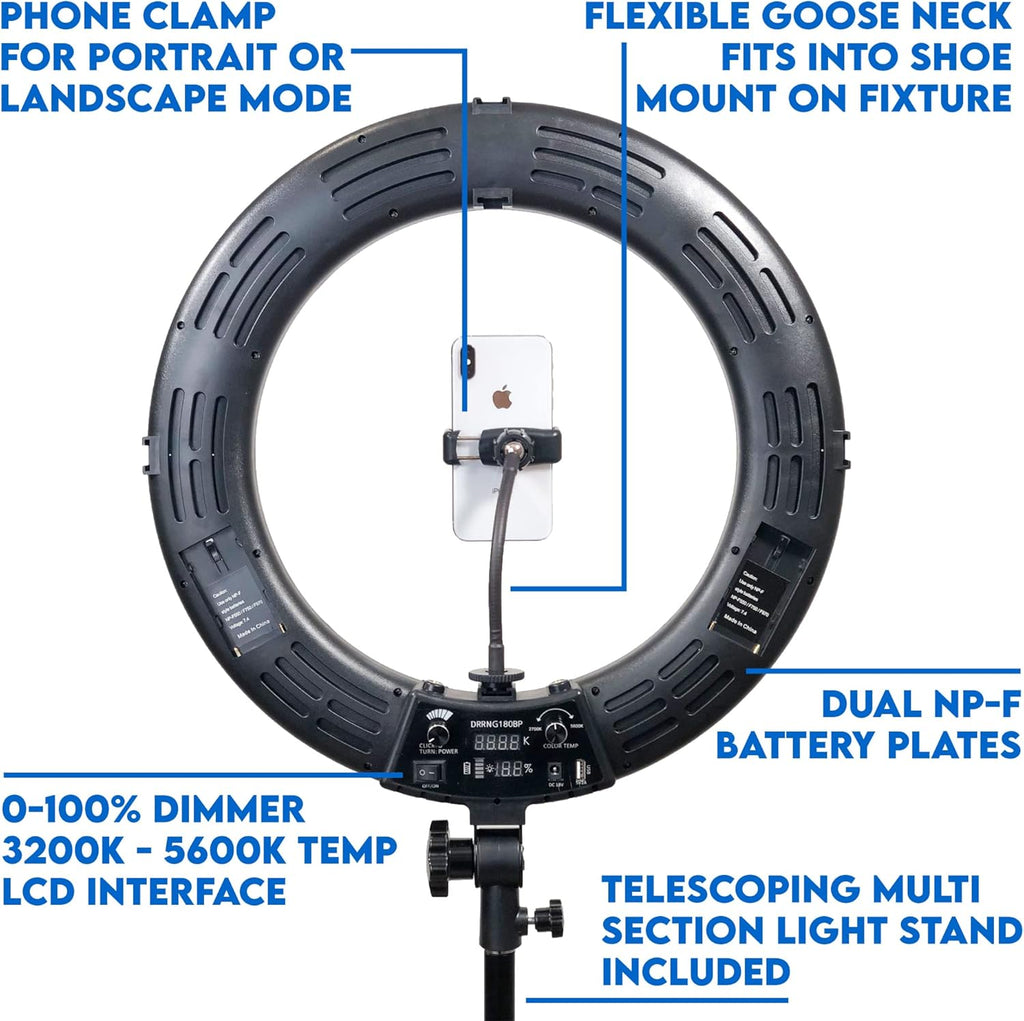 18 Dimmable Bi-Color LED Video Ring Light Kit with Phone Holder and Light Stand N78564