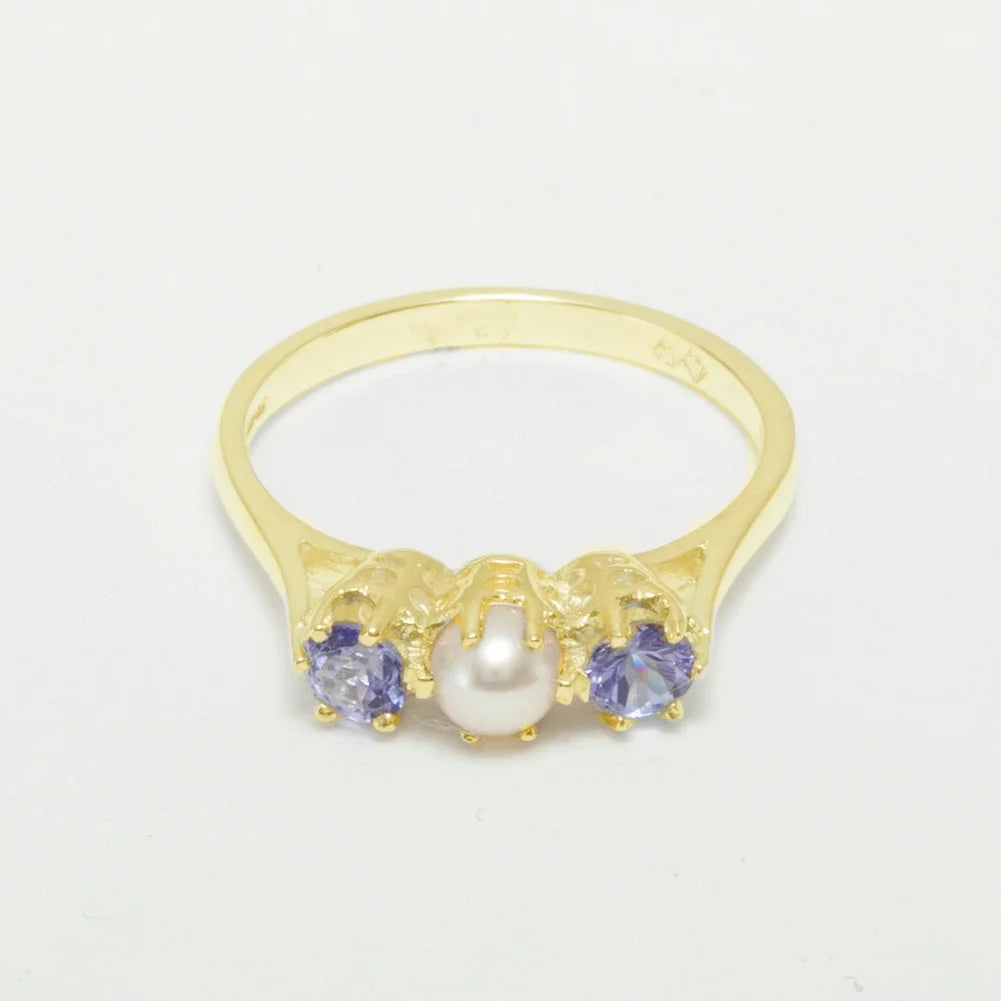 9k Yellow Gold Cultured Pearl & Tanzanite Womens Ring Z987