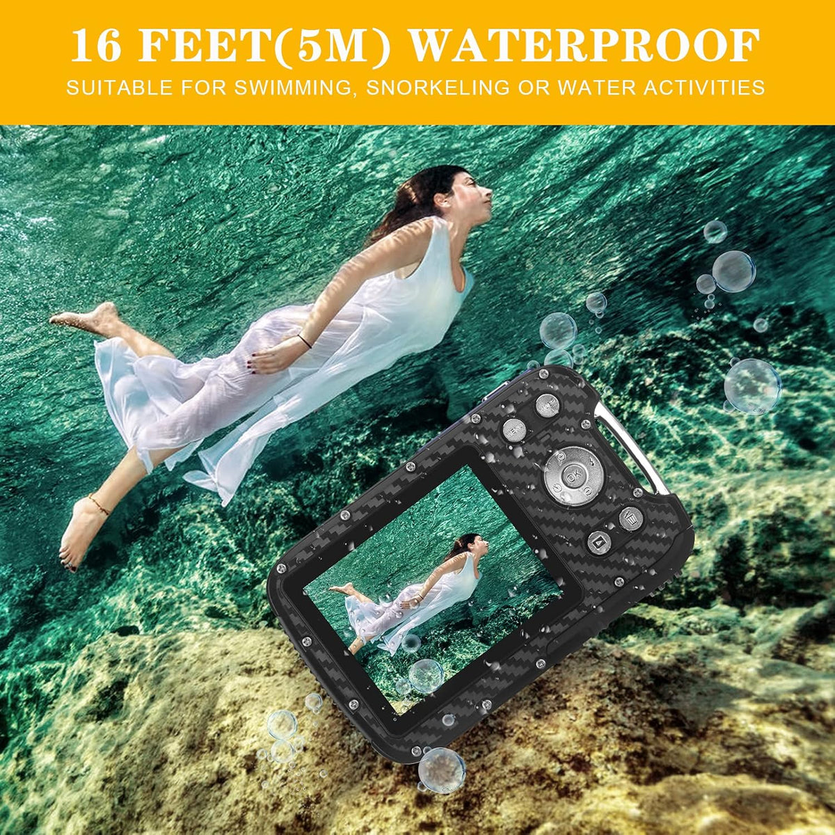 Waterproof Digital Camera Full HD 1080P 21 MP Underwater Camcorder with Rechargeable Battery (Blue-2) Pack of 2 S63264