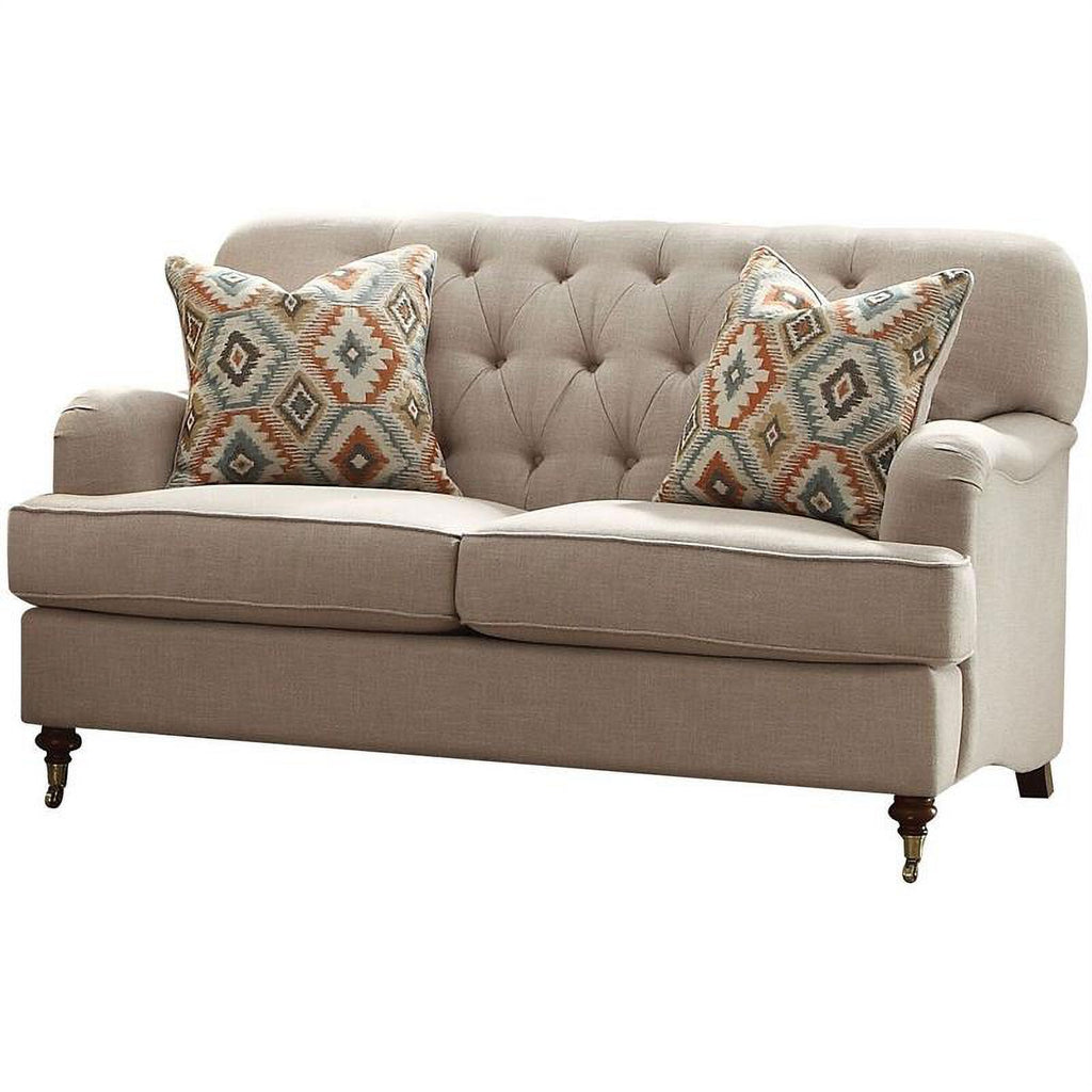 Beige Tufted Sofa and Fabric Loveseat 2-Piece Set K60605