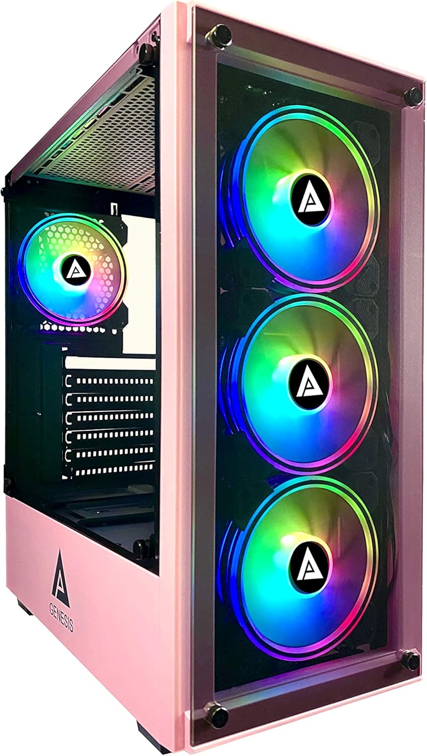 Black Mid Tower Gaming Case with 2 Tempered Glass Panels and 4 RGB Fans J1640