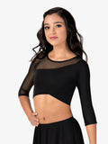 White 3/4 Sleeve Asymmetrical Dance Crop Top U411912