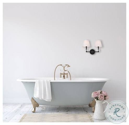 Black Bath Sconce with White Fabric Shade H216
