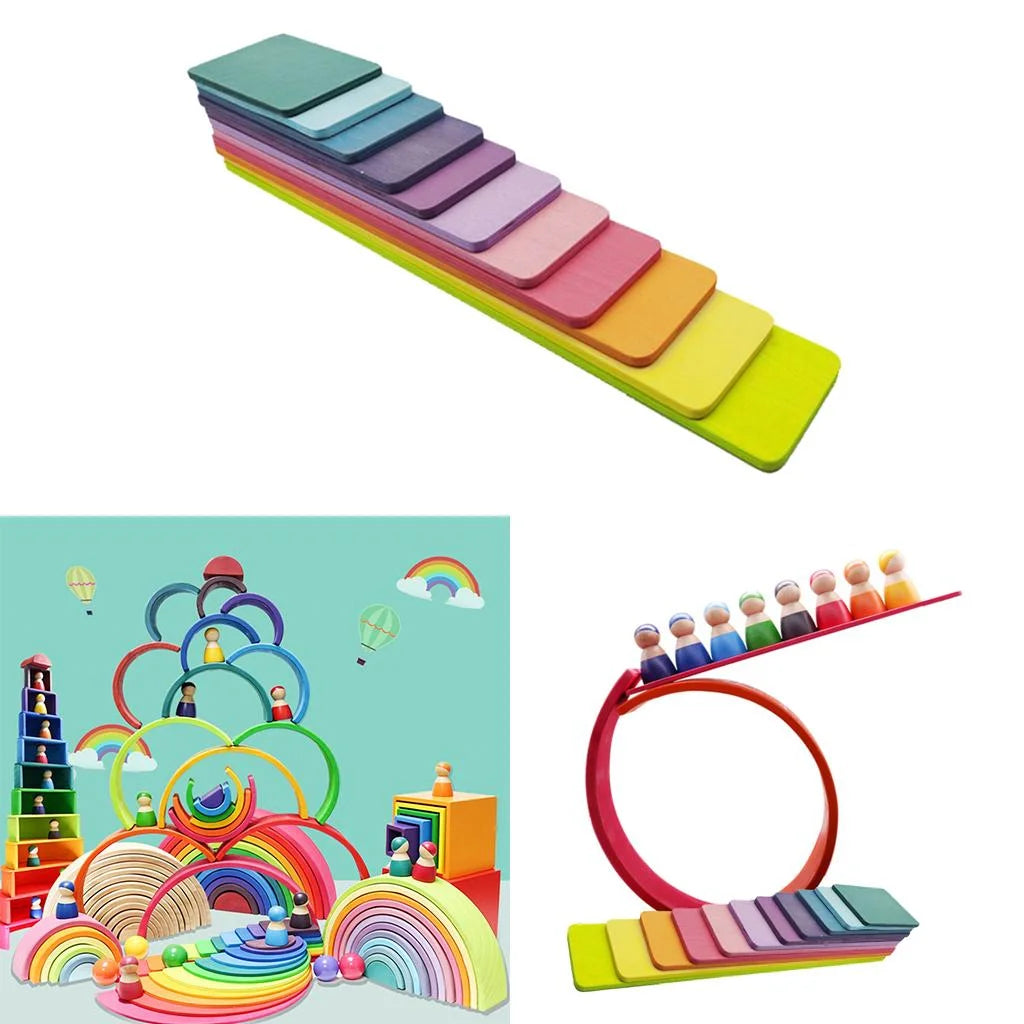 11Pc Wooden Rainbow Building Blocks Stacking Toy U2776