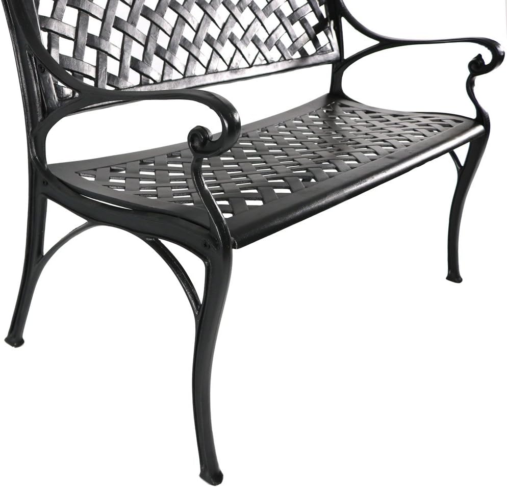 Black Checkered Cast Aluminum Outdoor Bench H102549