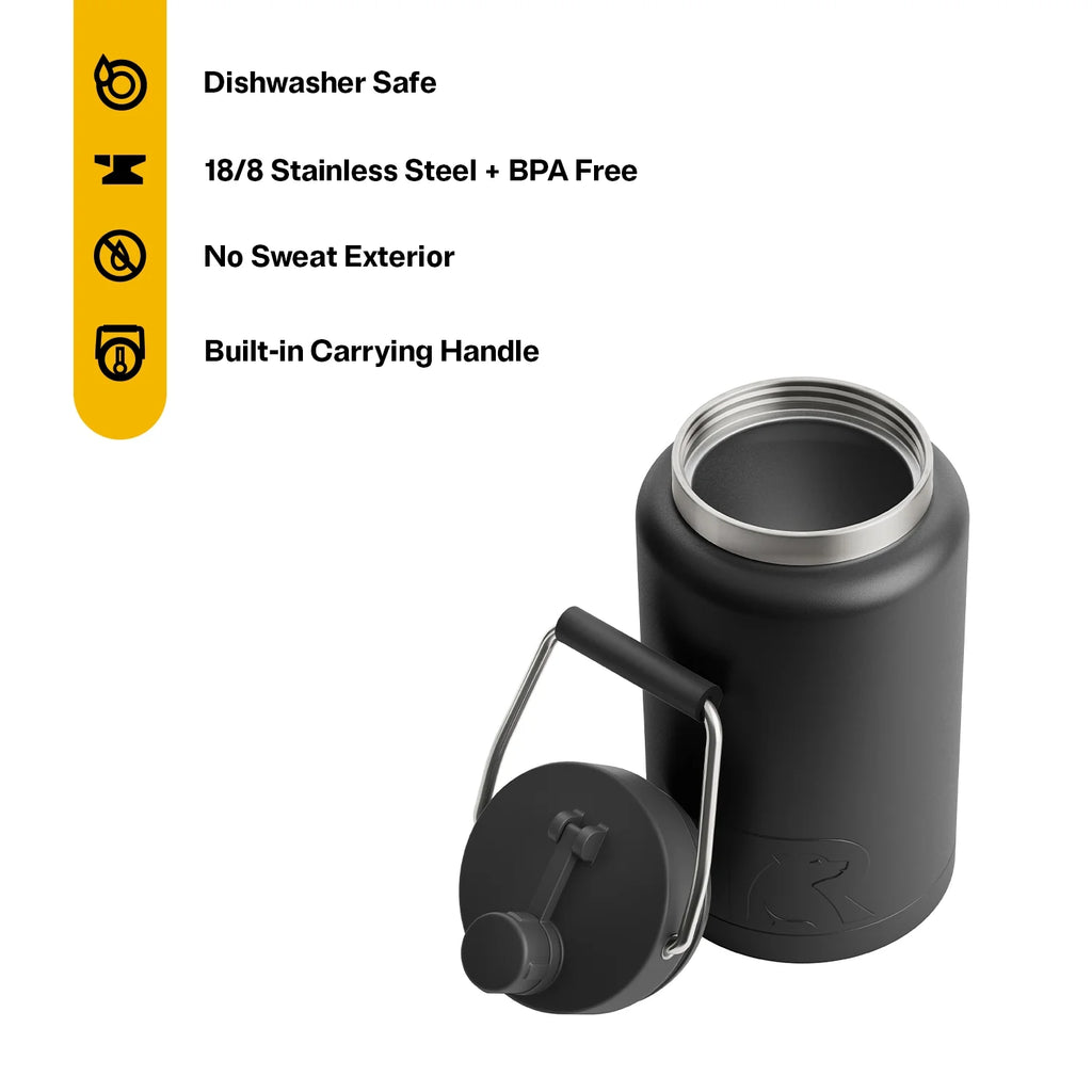 Black Half Gallon Stainless Steel Insulated Jug with Built-In Handle V311