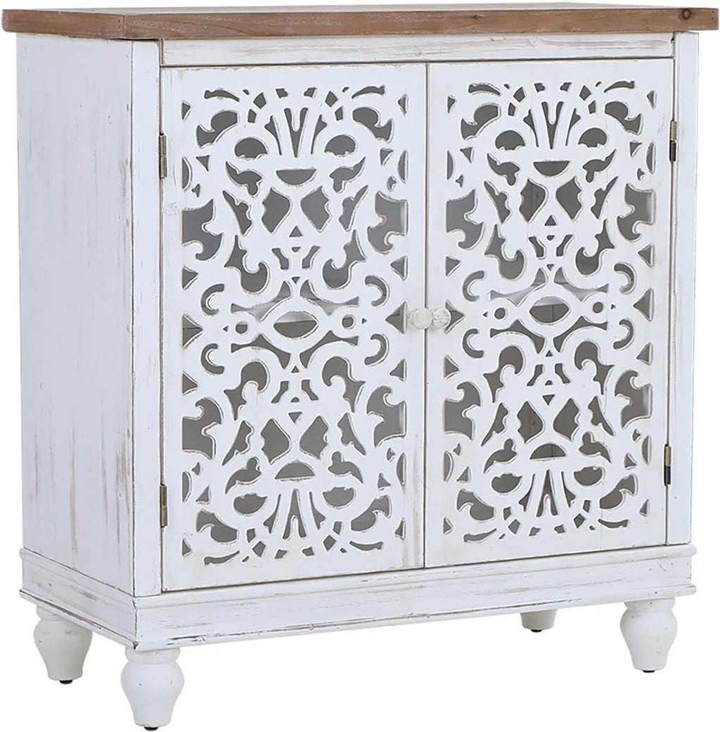 White Distressed Storage Cabinet with 2 Doors U919341