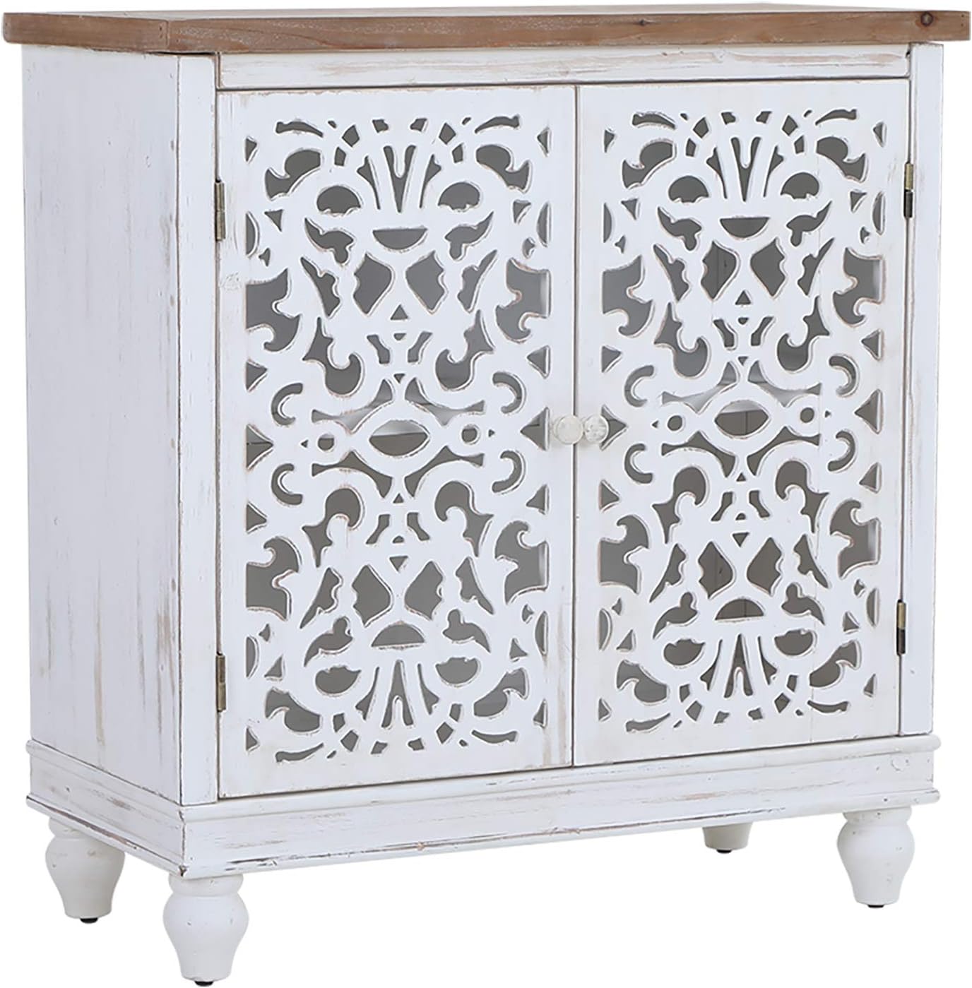White Distressed Storage Cabinet with 2 Doors U919341