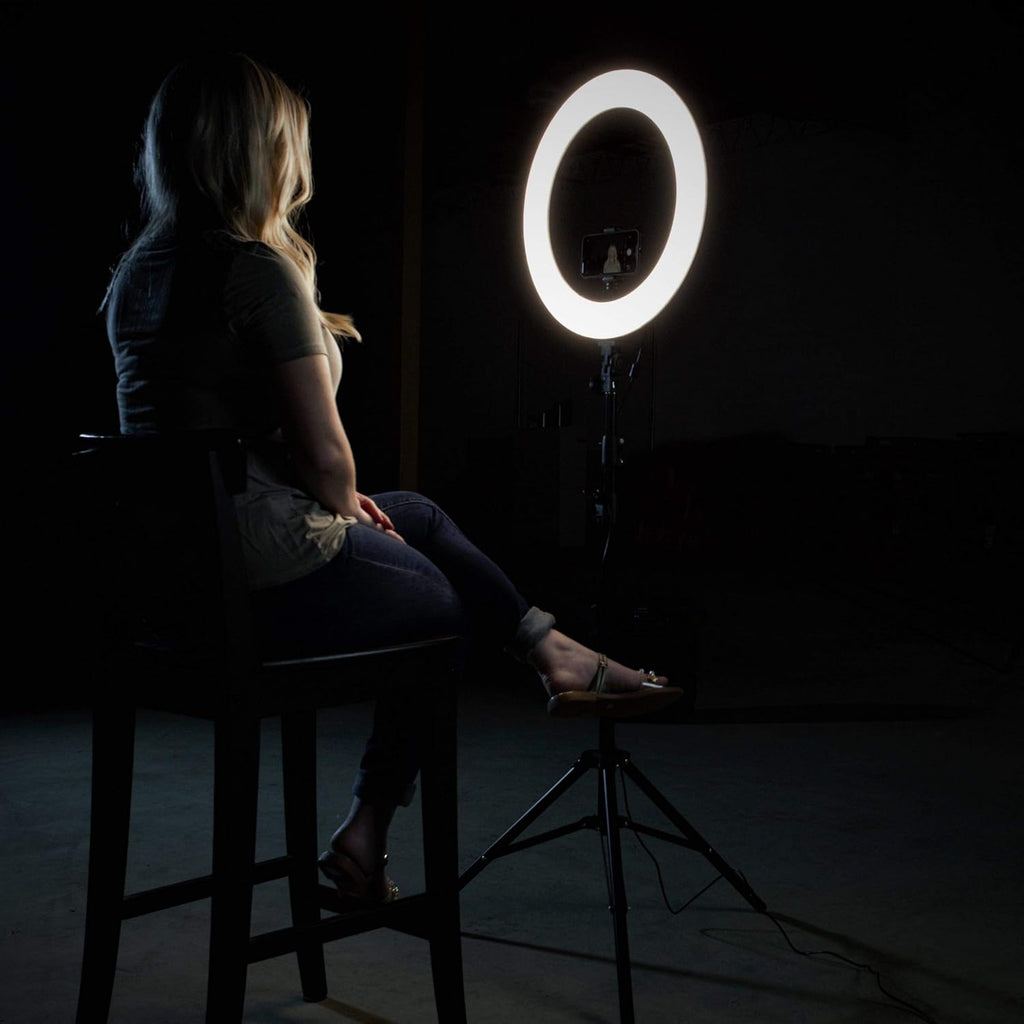 18 Dimmable Bi-Color LED Video Ring Light Kit with Phone Holder and Light Stand N78564