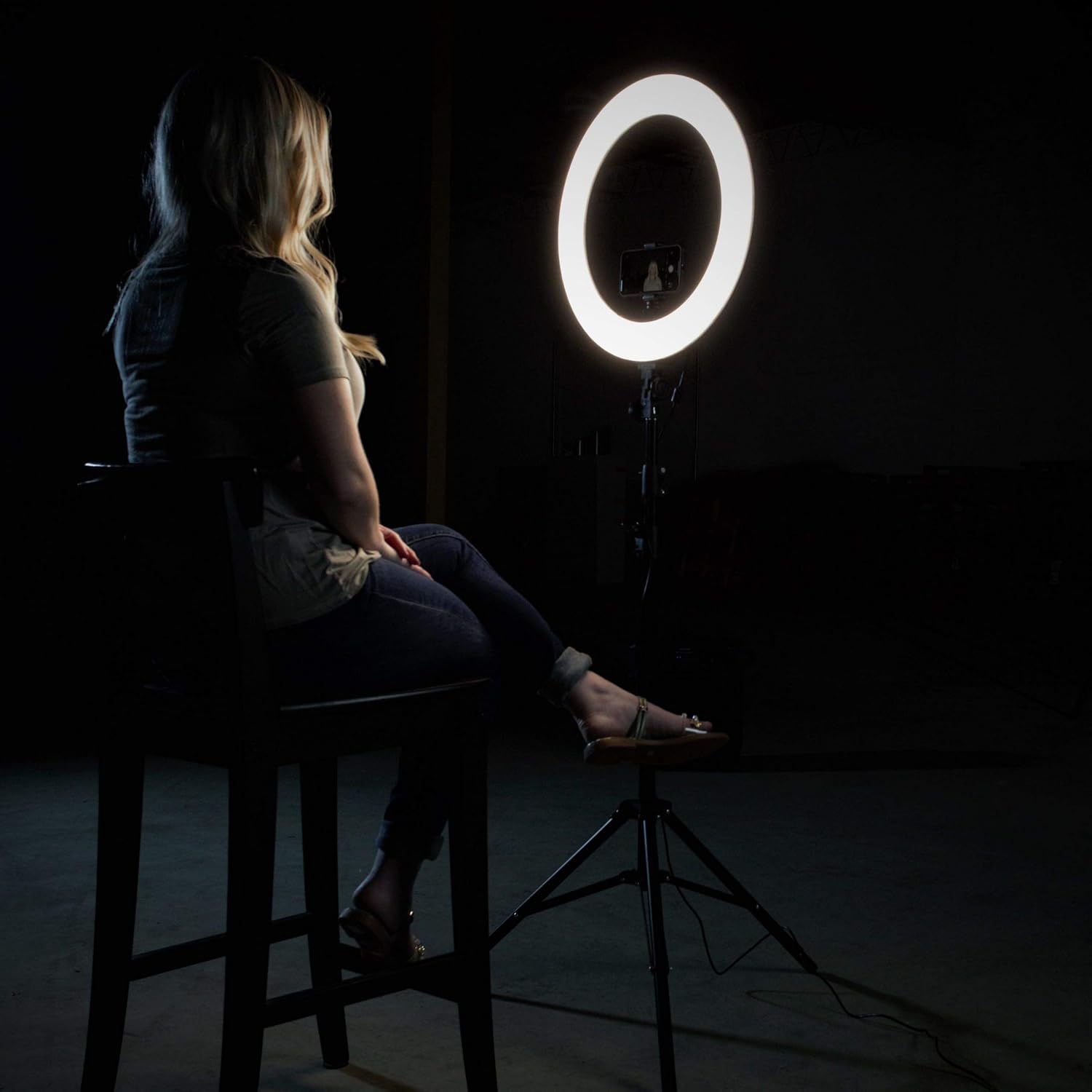 18 Dimmable Bi-Color LED Video Ring Light Kit with Phone Holder and Light Stand N78564