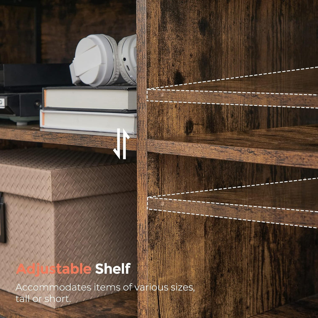 Rustic Brown and Black TV Stand with 4 Cubby and Adjustable Shelves R467