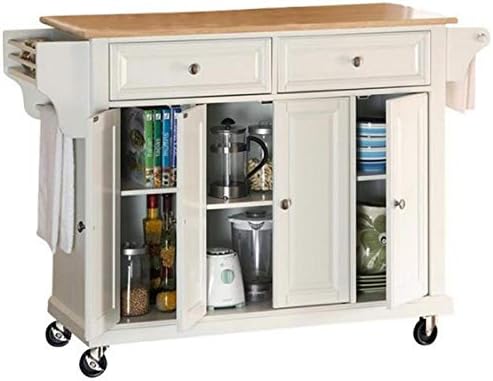 Natural Wood Top Kitchen Cart in White I583