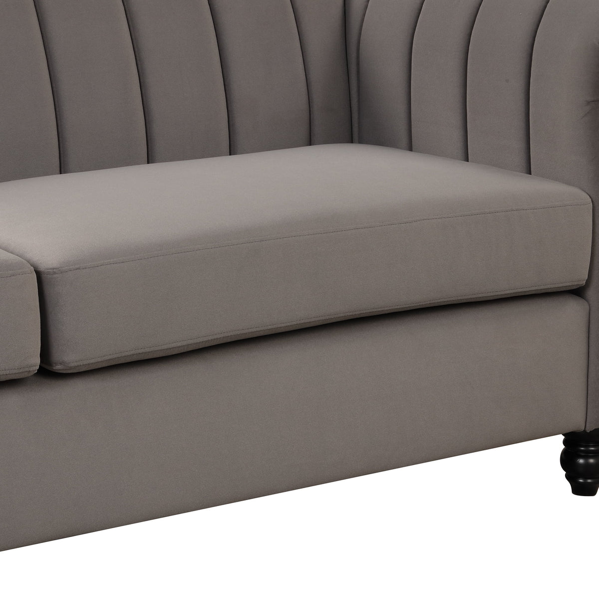 Gray Buttoned Tufted Sofa with Solid Wood Legs D6134