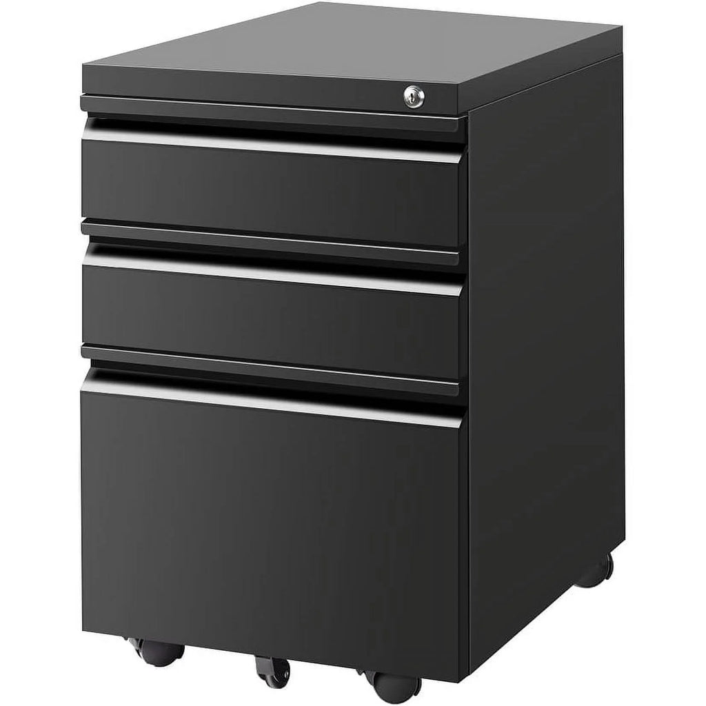 Black 3 Drawer Metal File Cabinet with Lock F135