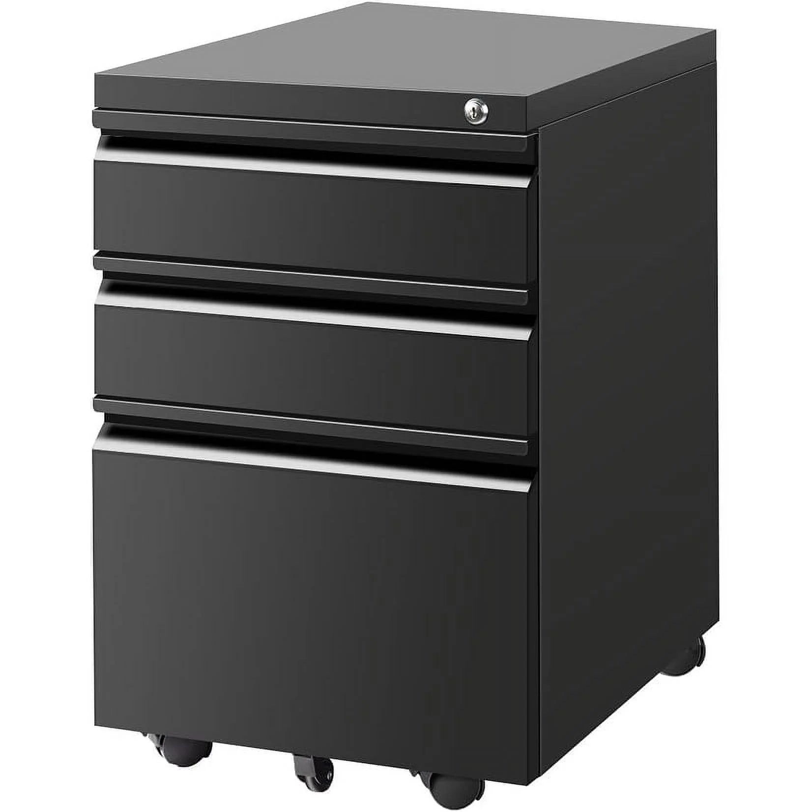 Black 3 Drawer Metal File Cabinet with Lock F135