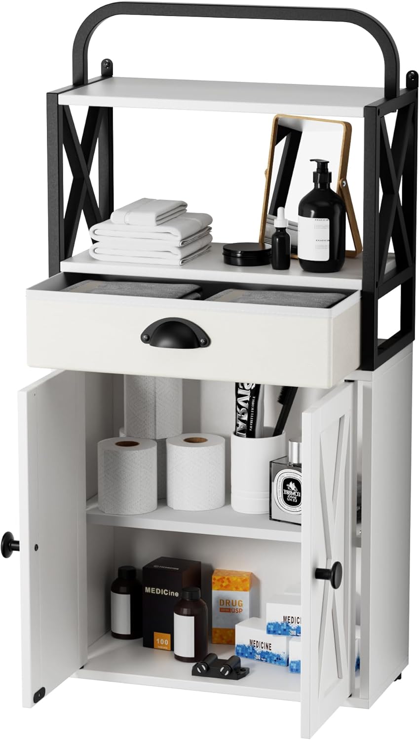 White 3-Tier Wooden Wall Cabinet with 2 Door and Adjustable Shelf R295